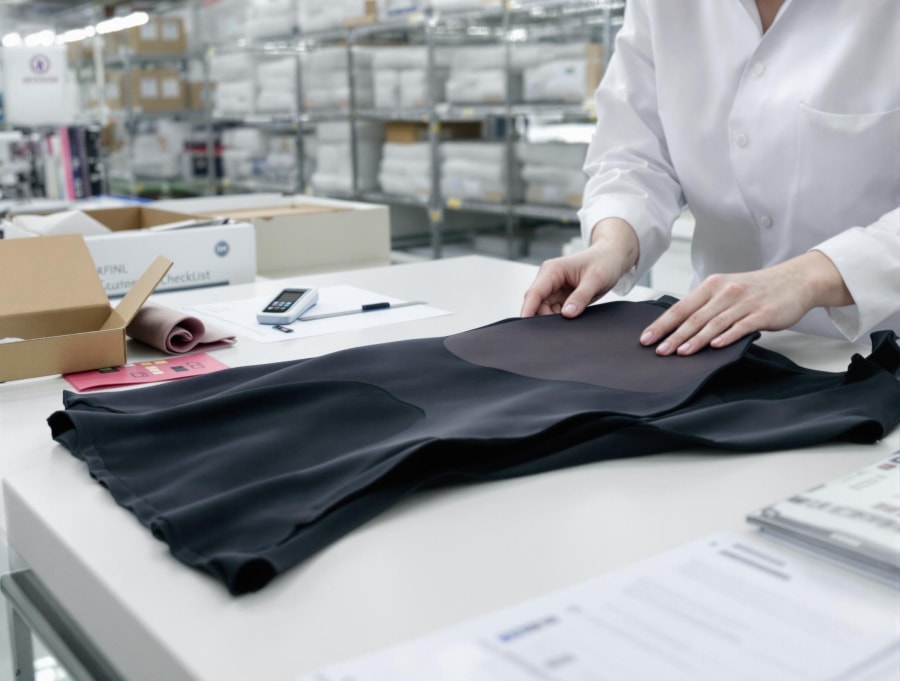 Inspection of a black pattern piece for a shapewear sample