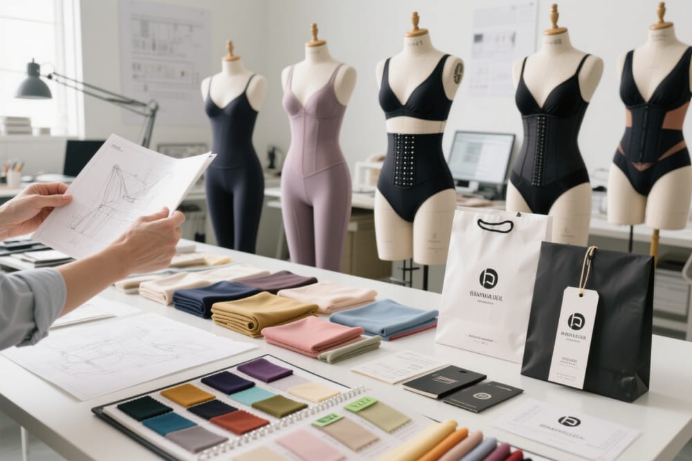 Shapewear models, materials, and brand features for a collection