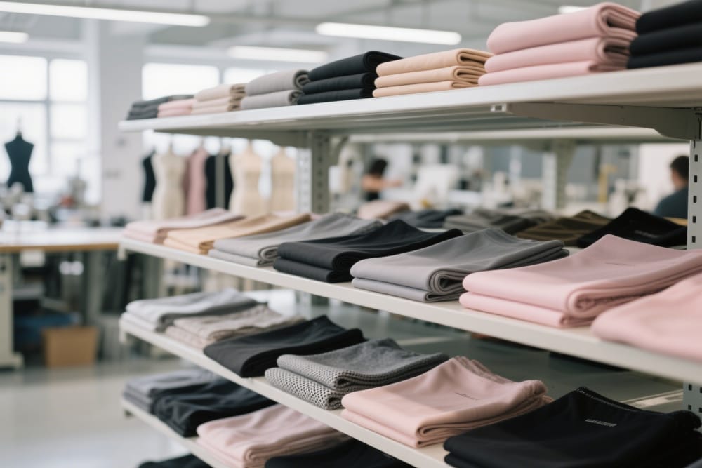 Sorted elastic materials in a shapewear production facility